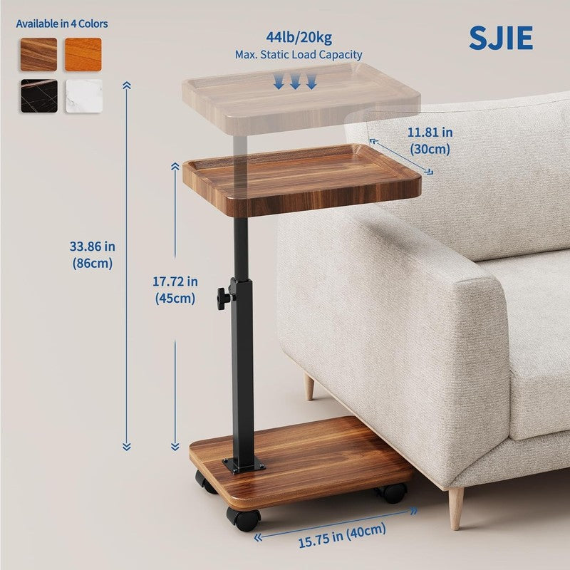 C-Shaped Swivel TV Tray Table Adjustable Height with Wheels Walnut1