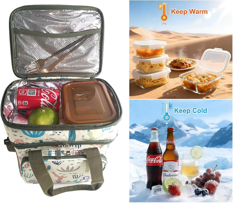 Double Decker Insulated Lunch Bag 14L Cactus Cooler for Men & Women2