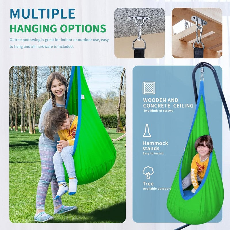 Kids Pod Swing Seat Cotton Hammock Sensory Chair Indoor Outdoor Green Blue1