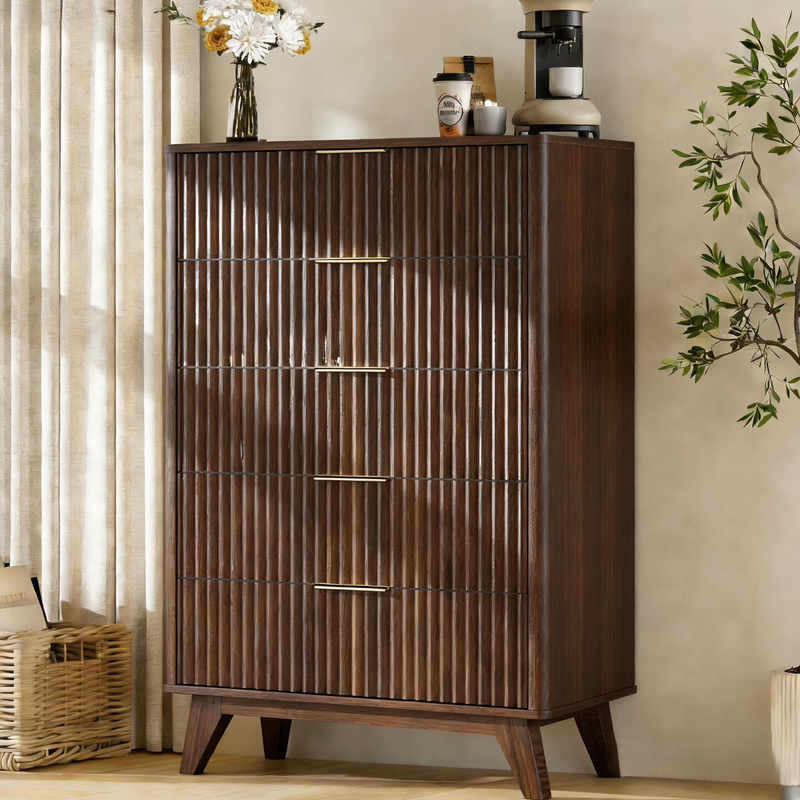 Fluted 5-Drawer Dresser – Solid Wood Chest with Soft-Close Slides, Storage Cabin10