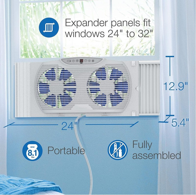 Bluetooth Twin 9 Inch Window Fan with Reversible Motors, Thermostat & Timer6