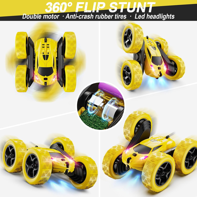4WD RC Stunt Car 360° Rotating Off Road Remote Control Toy Yellow Kids3