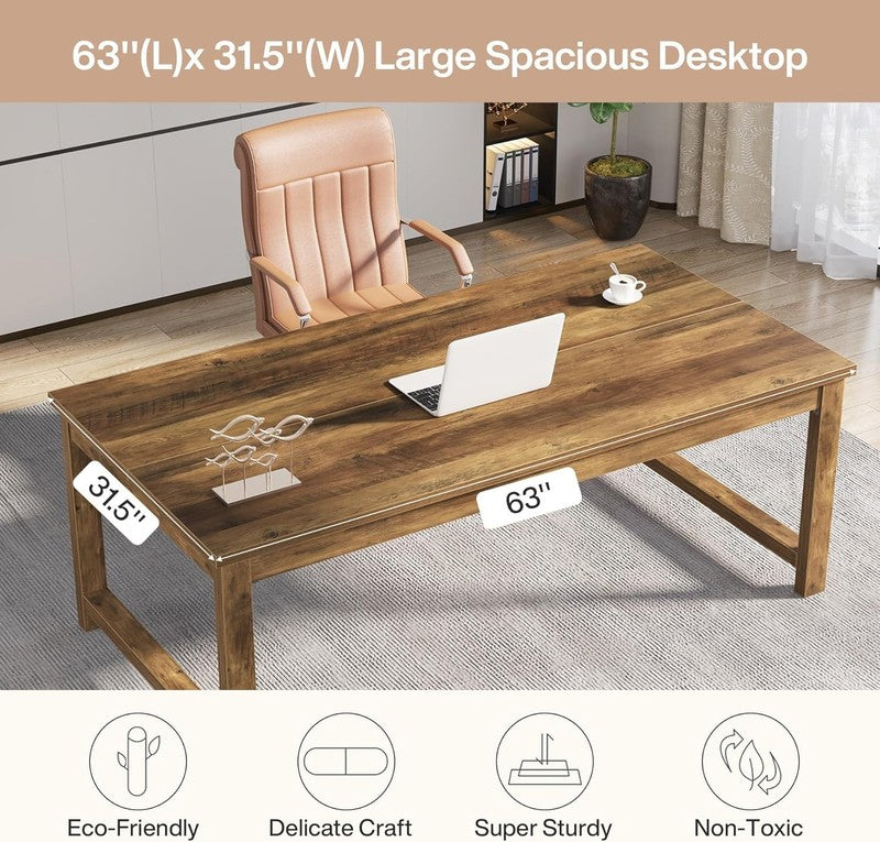63x31.5'' Modern Computer Desk Large Office Writing Desk Brown Wood5