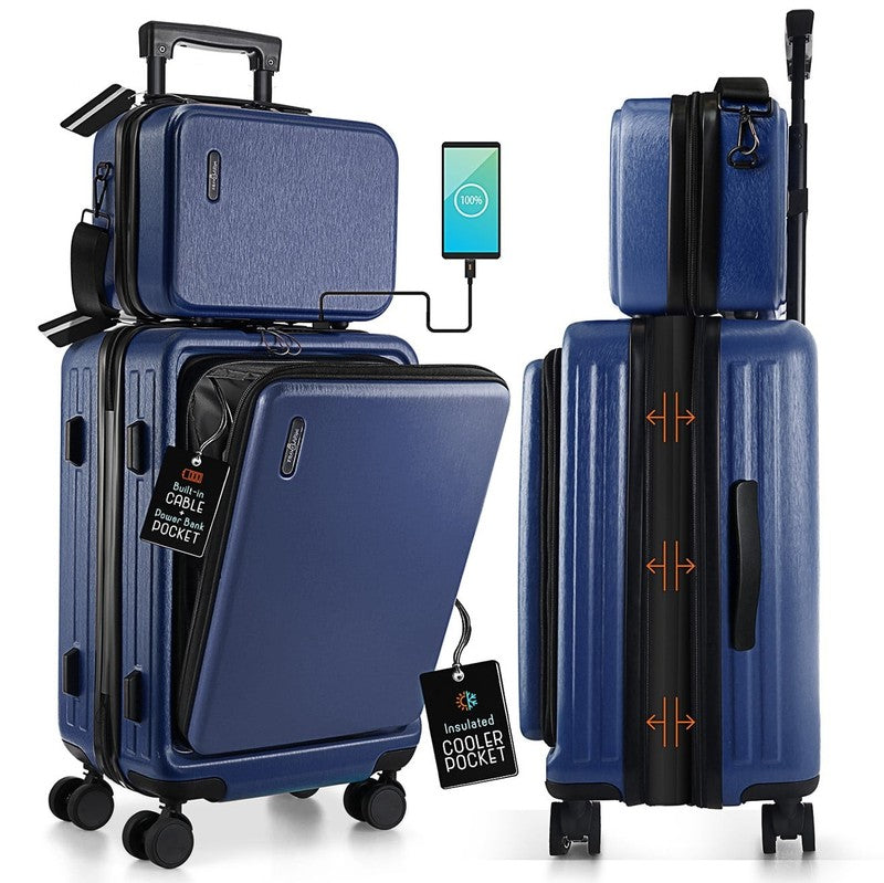 Hard Shell Carry on Suitcase, Expandable Hardside Luggage with Front Pocket, Nav2