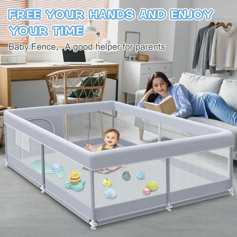 Deluxe Baby Playpen 50x50 Inch - Indoor/Outdoor Soft Mesh Playard in Grey1