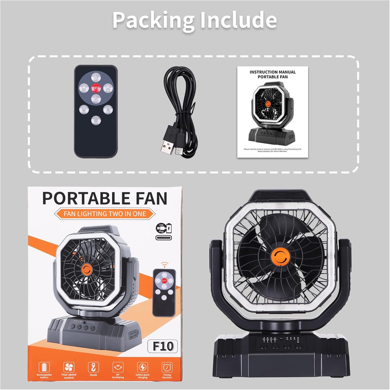 Portable Outdoor Fan 20000mAh Rechargeable Oscillating Tent Fan Black7