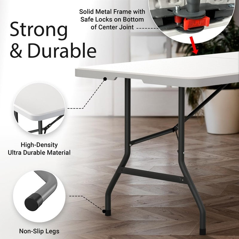 6FT Foldable Table Portable Heavy Duty with Handle Steel Legs Indoor Outdoor3