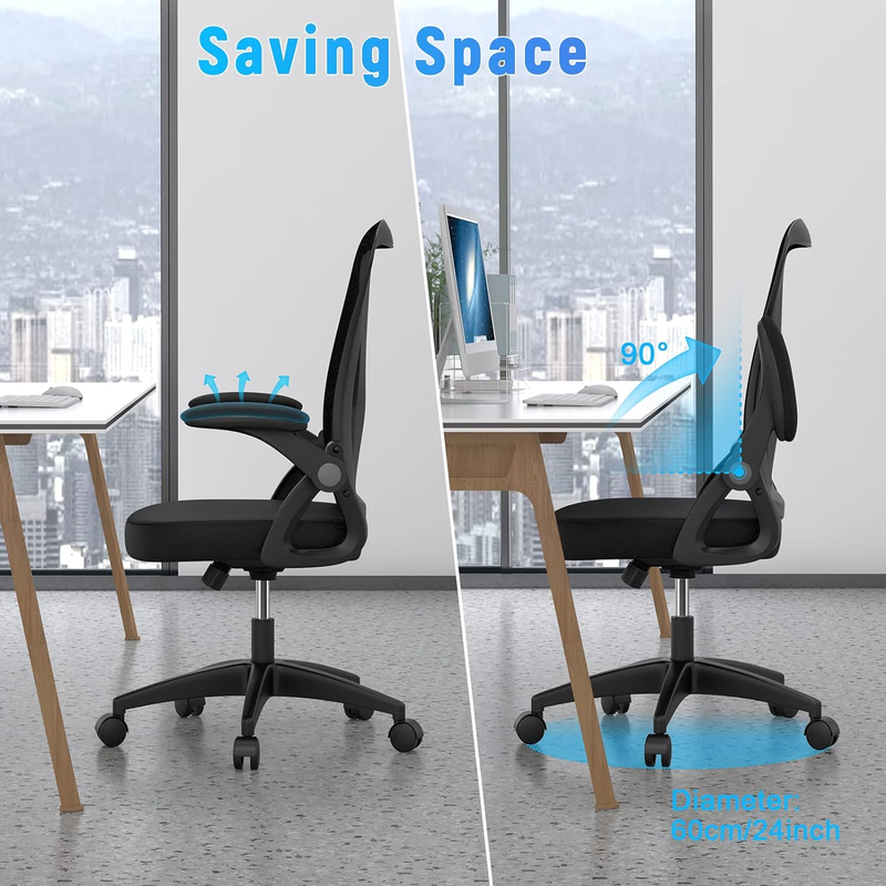 Ergonomic Mesh Office Chair Mid Back Swivel Desk Chair Flip Up Arms Black8