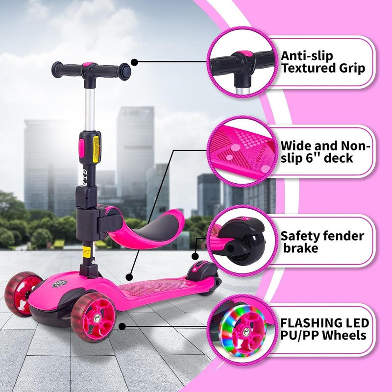 Kids 2 in 1 Folding 3 Wheel Kick Scooter Adjustable Height Safety Lock Ages 3 146