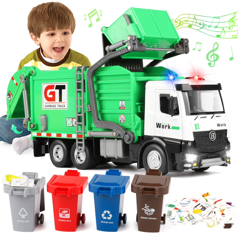 Garbage Truck Toys for Kids Boys, Play Vehicle Trash Truck Toys with Dumpster an9