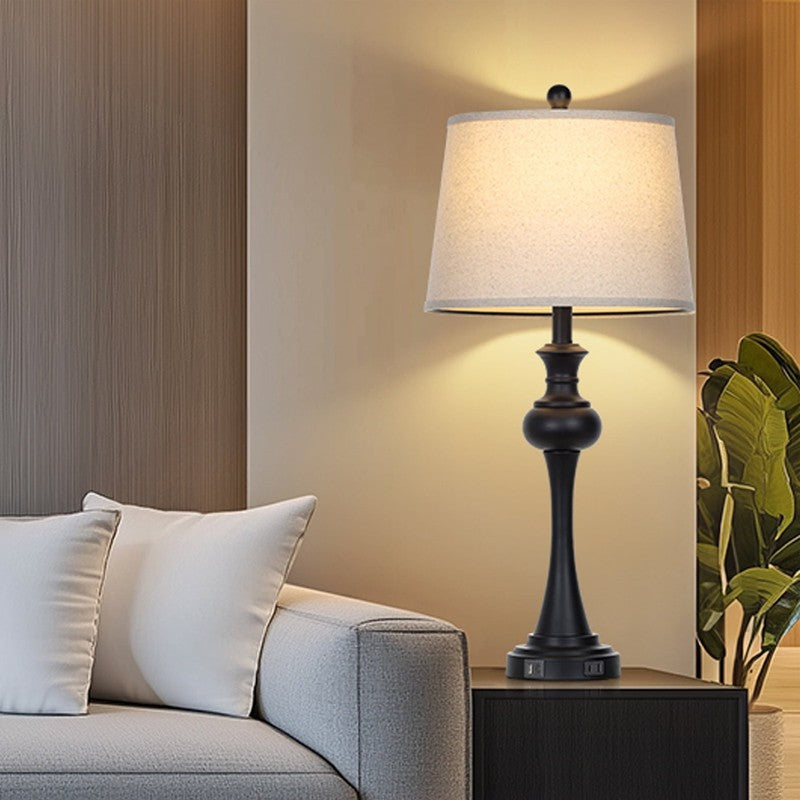 Set of 2 3 Way Dimmable Tall Table Lamps USB A+C Ports AC Outlet Industrial Blac4