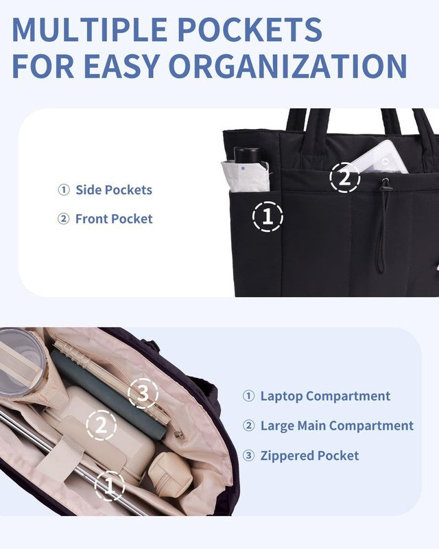 Puffer Tote Bag with Cup Holder & Laptop Compartment & Trolley Sleeve for Travel3