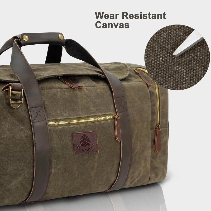 Duffle Bag for Travel, 50L Waxed Canvas Duffle Bag Vintage Travel Bag Overnight 5