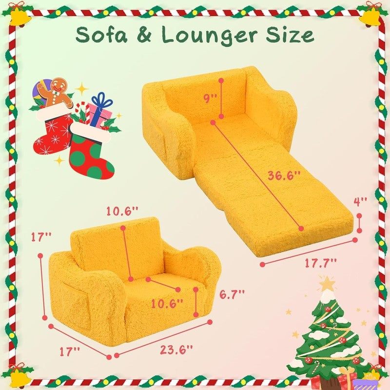 Kids 2 in 1 Flip Out Foam Sofa Couch w/ Soft Sherpa Cover, Yellow2