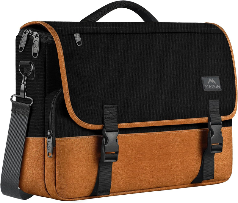 15.6 Inch Messenger Bag Laptop Briefcase Water Resistant Satchel Black Brown10