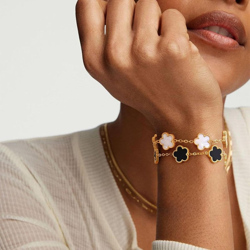 18K Gold Plated Floral Bracelets Set, Non-Tarnish, Adjustable Charm1