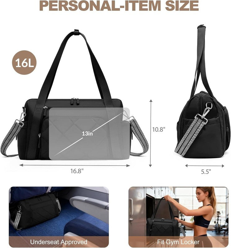 Gym Bag Women Duffle Weekender Travel Tote Wet Pocket Sports Dance Black5