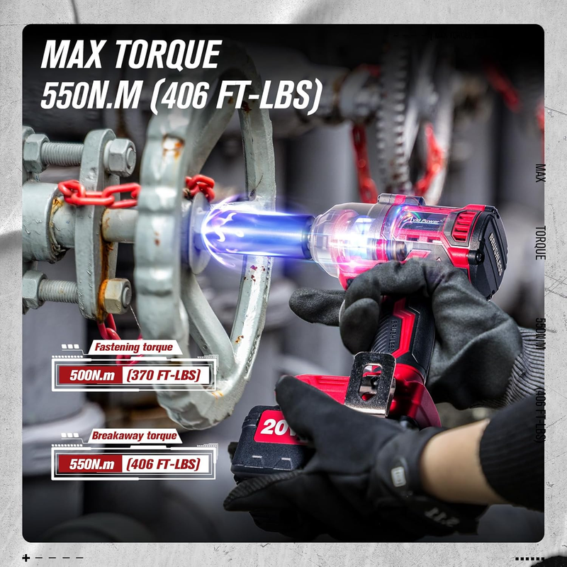 1/2 Impact Wrench Brushless, 20V Cordless Impact Gun W/ 3 Variable Speeds, Max T2