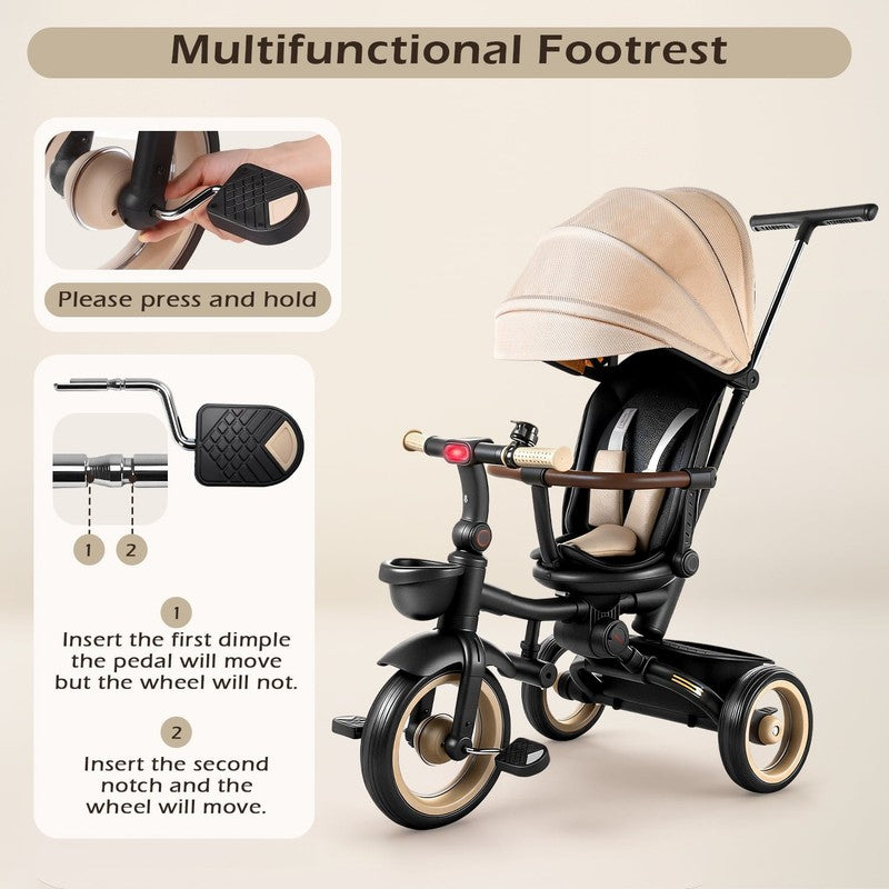 7 in 1 Foldable Tricycle Stroller for Toddler, Baby Tricycle with Adjustable Can8