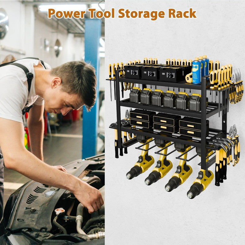Power Tool Organizer Wall Mount, 4 Layers Storage Rack with 4 Drill Holders Hold2