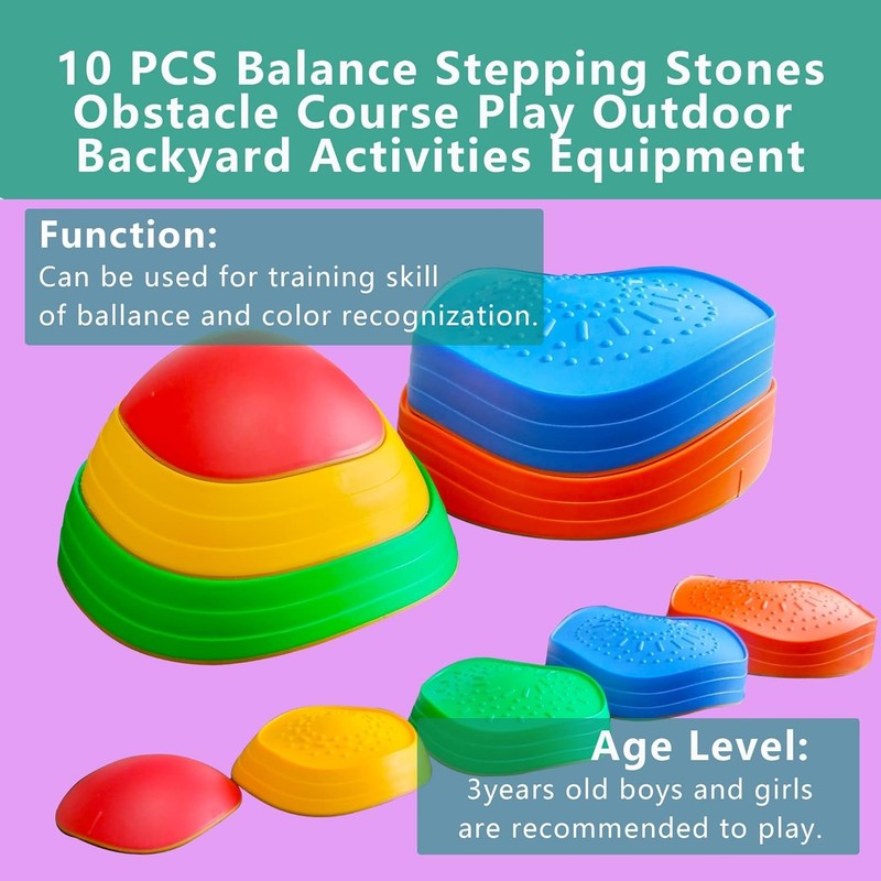 10pcs Kids Balance Stepping Stones Obstacle Course Non Slip Outdoor5