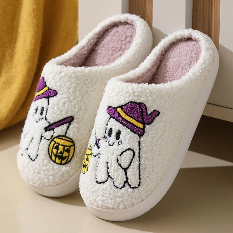 Cute Ghost Plush Halloween Slippers Warm Comfy Slip On for Women & Men1