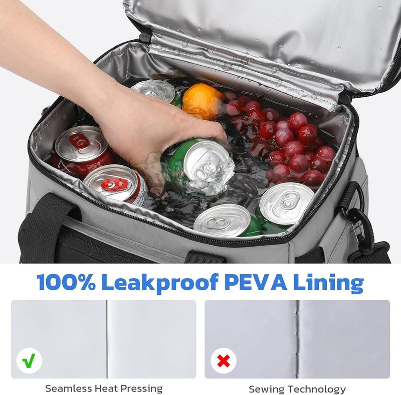 20L Expandable Double Deck Insulated Lunch Bag Grey Cooler4