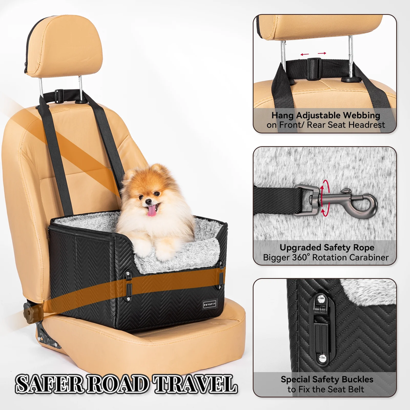 Dog Car Seat, Waterproof PU Leather Dog Carseat with Patent Safe Buckles, Clip O4