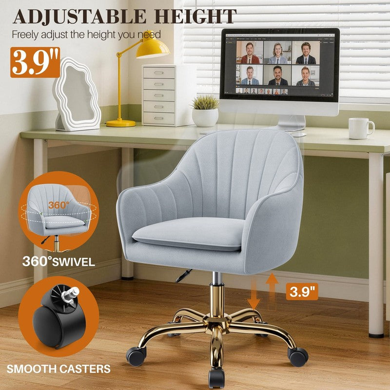 Office Desk Chair with Padded, Velvet Vanity Chair with Back and Wheels, Comfy H5