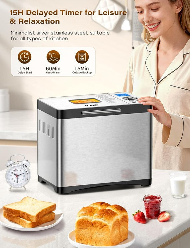 19-in-1 Bread Maker 2LB w/ Ceramic Pan Gluten Free Timer Steel3