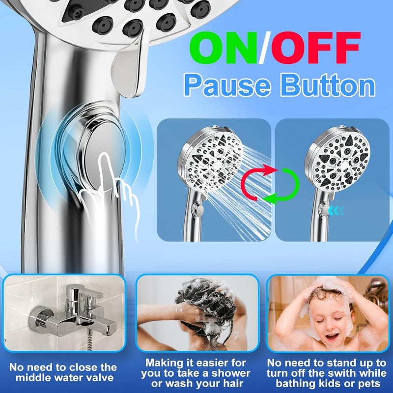 9 Mode High Pressure Handheld Shower Head w/ Hose Anti Clog & Power Wash3