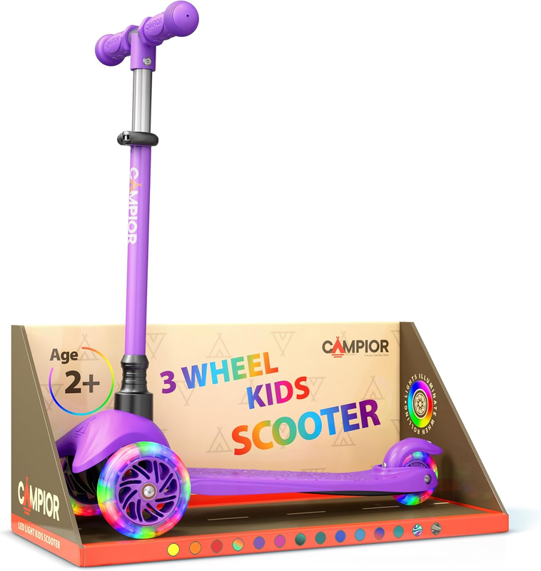 Kids 3 Wheel Scooter Lean to Steer LED Wheels Adjustable Handlebar Purple7