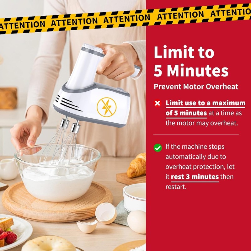 Cordless Hand Mixer, 12 Speed Rechargeable Electric Handheld Mixer with 6 X 304 7
