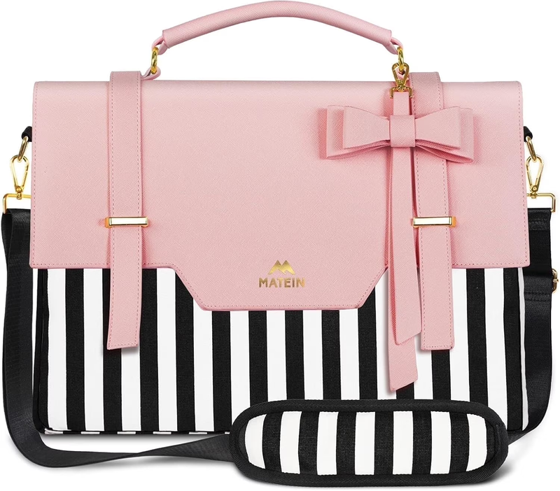 Laptop Tote Bag, 15.6 Inch PU Leather Crossbody Shoulder Handbag for Women, Pink9