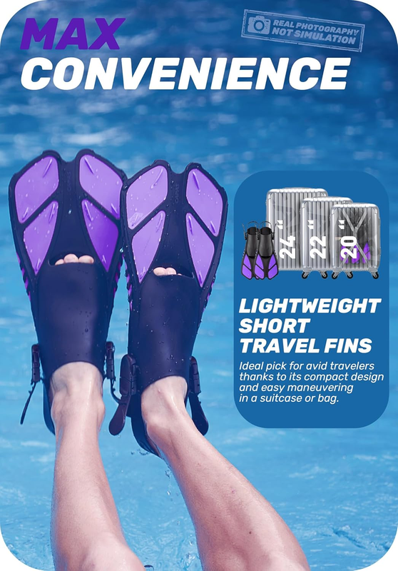 Travel Size Snorkel Fins Adjustable Open Heel Swim Fins for Diving Snorkeling5