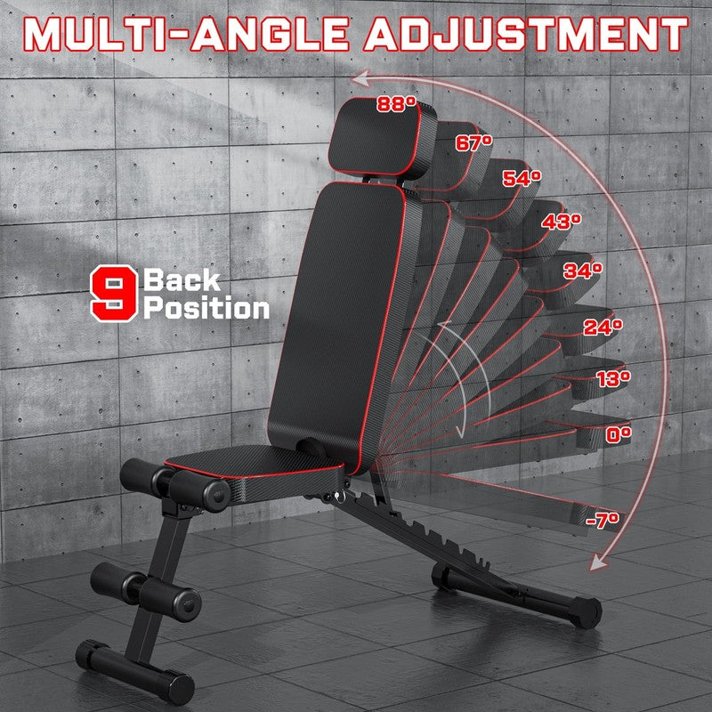 Adjustable 9 Position Foldable Weight Bench for Home Gym, Supports 800lbs6