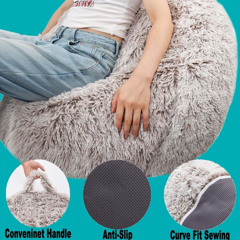 Fluffy Stuffed Animal Storage Bean Bag Cover Faux Fur Heather Camel4