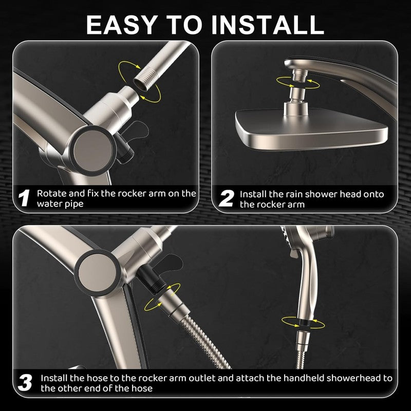 High Pressure Rain & Handheld Shower Head Combo w/ Magnetic Docking & Jets4