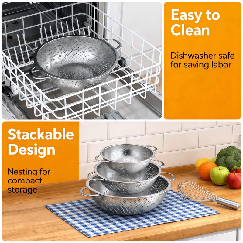 3 Pack Stainless Steel Colander Set (1 3 5Quart), Colanders & Food Strainer, Str7
