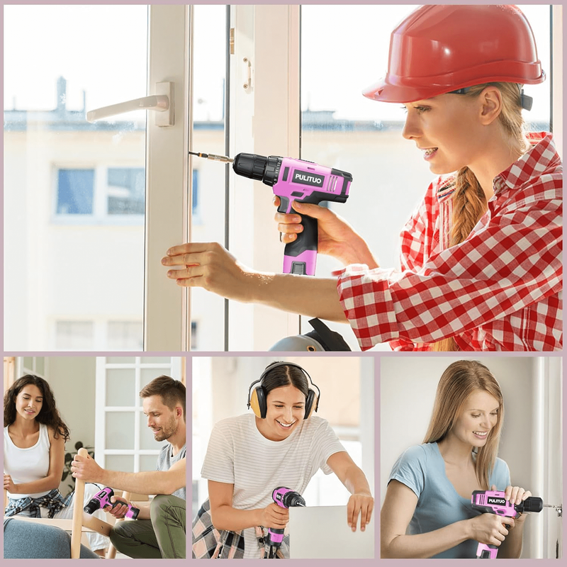 12V Cordless Drill Set 21+1 Torque LED 3/8" Keyless Chuck Battery & Charger Pink4