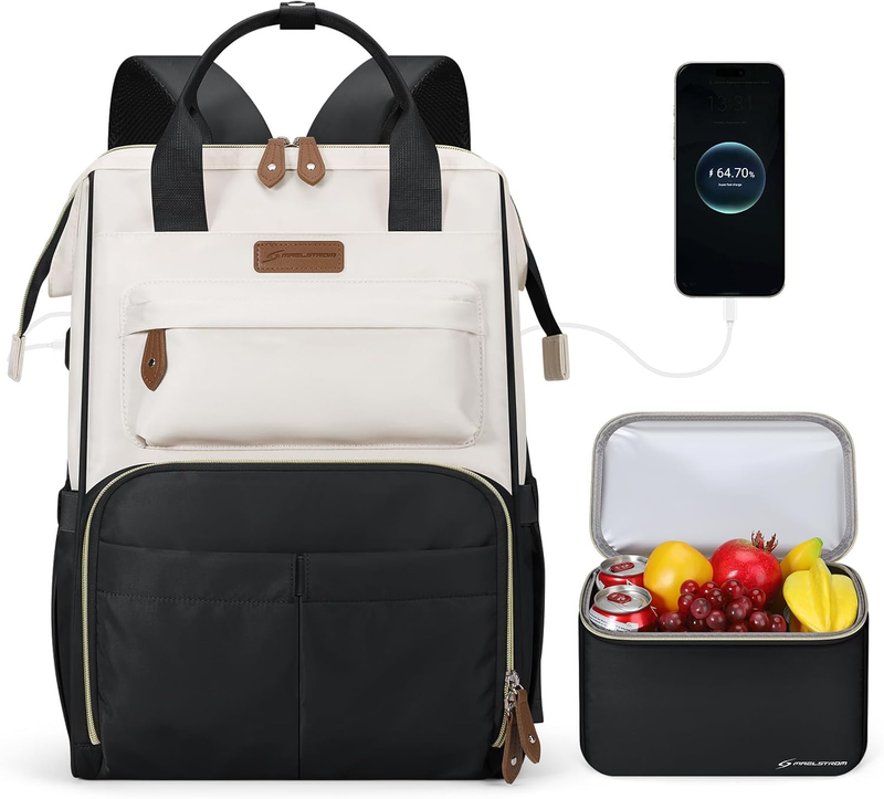 Travel Laptop Backpack 15.6 17.3" Nurse Work Bag w/ Lunch Box Black Beige0