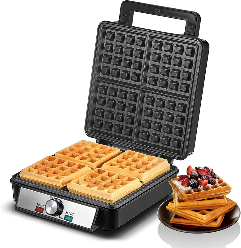 Belgian Waffle Maker 1200W 4 Slice Nonstick 5 Browning Levels Black Stainless10