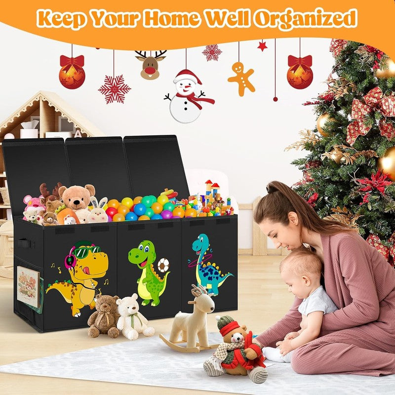 Extra Large Toy Box Collapsible Kids Storage Dinosaur Bin Chest Black2