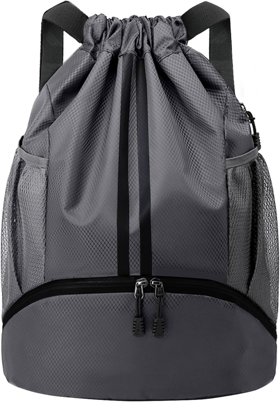 Drawstring Gym Bag Shoe Compartment Water Resistant Dark Grey Backpack11
