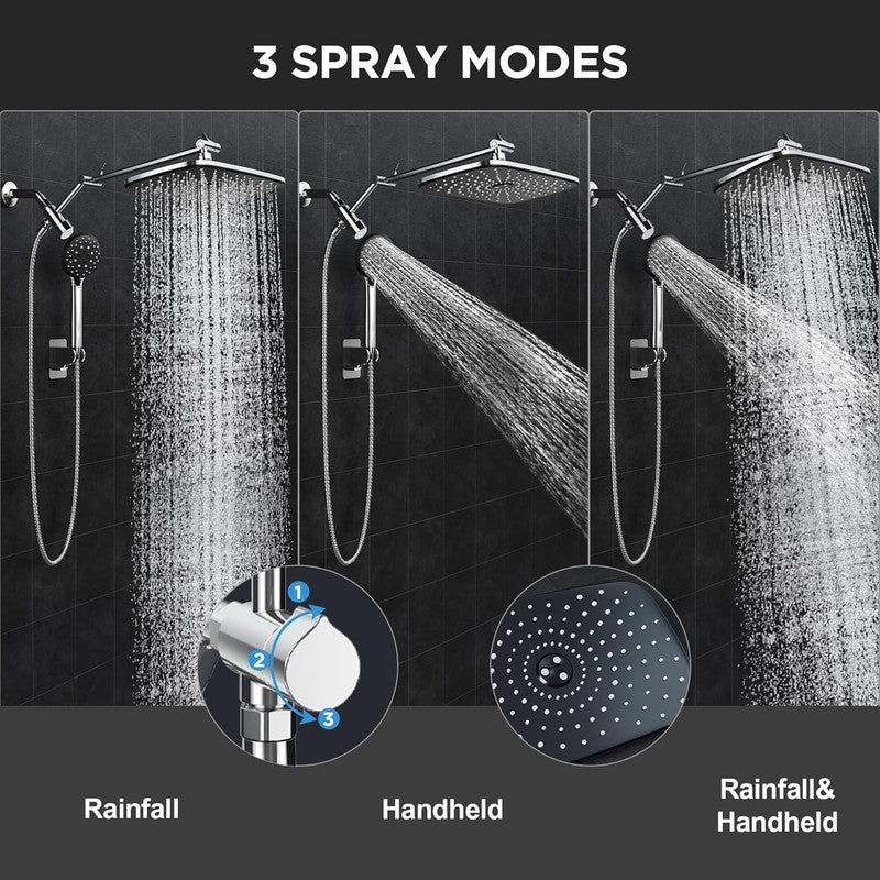 Wide High Pressure Rain Shower Head with Handheld, Handheld Shower Heads with Mu1