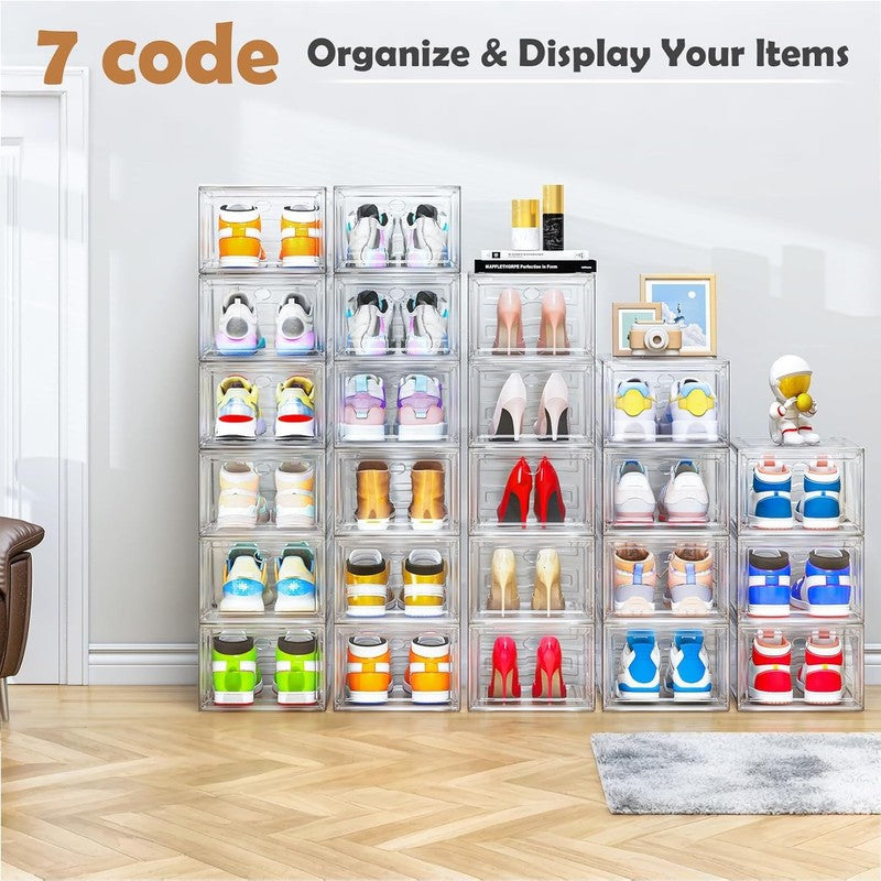 12 Pack Clear Stackable Shoe Boxes with Magnetic Door, Foldable, White8