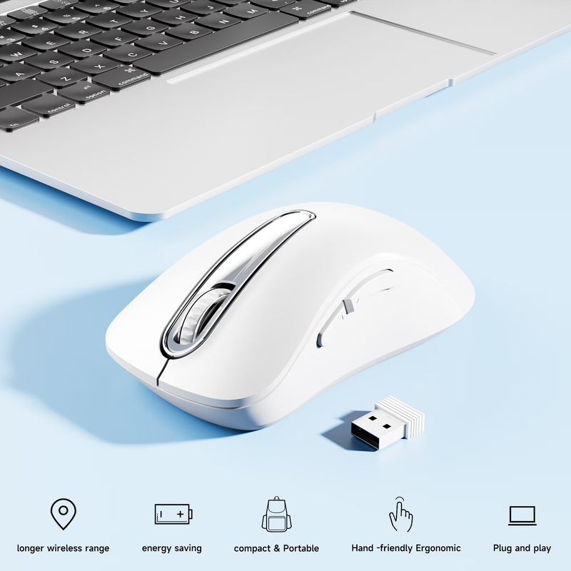 2.4GHz Wireless Mouse 1200 DPI 5 Button USB Receiver PC Laptop Pure White3