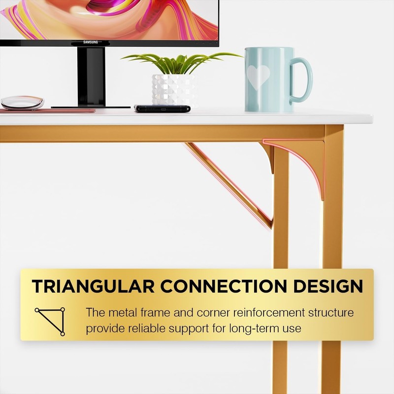 47 Inch Computer Desk Modern Writing Desk for Adults,Gold3