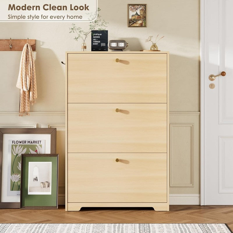 Slim Shoe Storage Cabinet Hidden Rack Organizer Entryway Hallway Natural Oak3