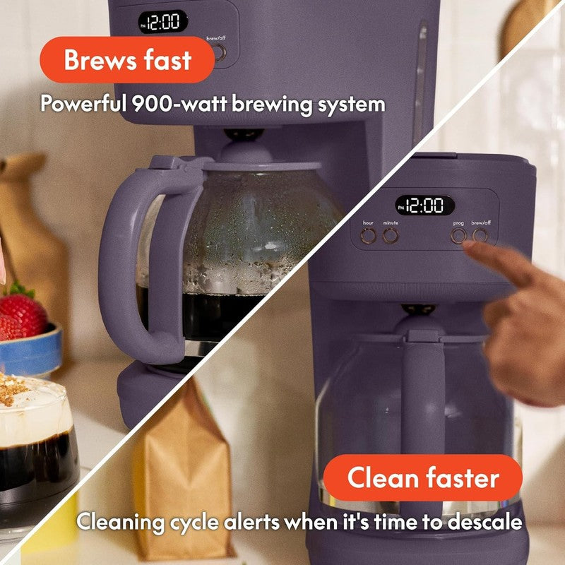 12 Cup Programmable Coffee Maker LCD Auto Shutoff 900W Plum3
